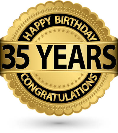 Happy birthday  years gold label, vector illustration のイラスト素材