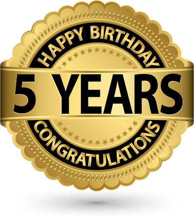 Happy birthday 5 years gold label, vector illustration のイラスト素材