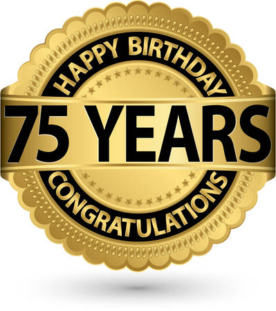 Happy birthday 75 years gold label, vector illustration のイラスト素材