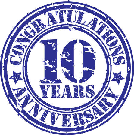 Congratulations 10 years anniversary grunge rubber stamp, vector illustration のイラスト素材