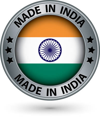 Made in India silver label with flag, vector illustrationのイラスト素材