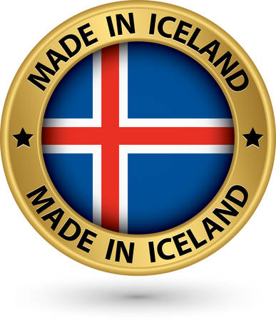 Made in Iceland gold label with flag, vector illustrationのイラスト素材