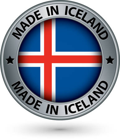 Made in Iceland silver label with flag, vector illustrationのイラスト素材