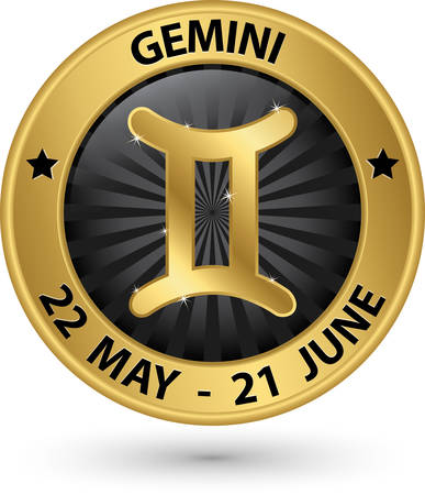 Gemini zodiac gold sign, gemini symbol vector illustrationのイラスト素材