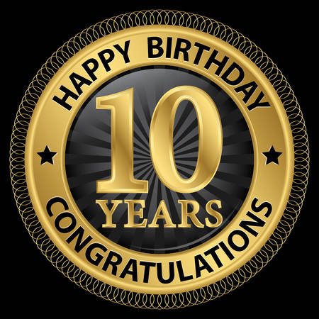 10 years happy birthday congratulations gold label, illustrationのイラスト素材