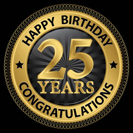 25 years happy birthday congratulations gold label, illustrationのイラスト素材