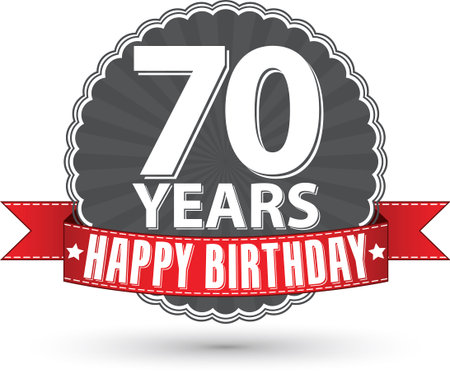Happy Birthday 70 Years Retro Label With Red Ribbonのイラスト素材 ストックフォト 写真素材 のstock Foto ストックドットフォト