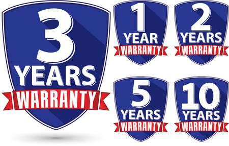 Flat design warranty label set with red ribbon, vector illustrationのイラスト素材