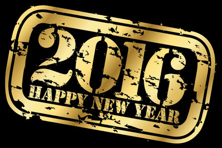Happy new 2016 year gold grunge rubber stamp, vector illustration