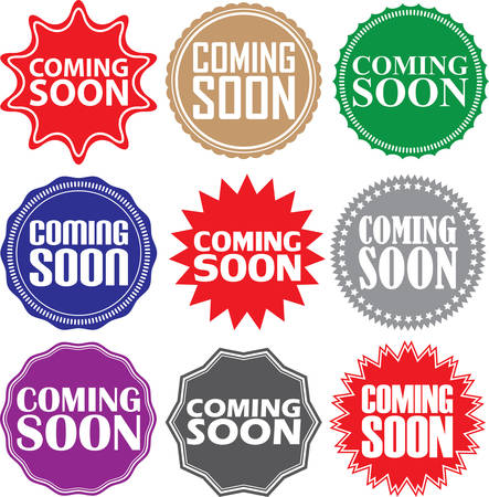 Coming soon signs set, coming soon sticker set, illustrationのイラスト素材