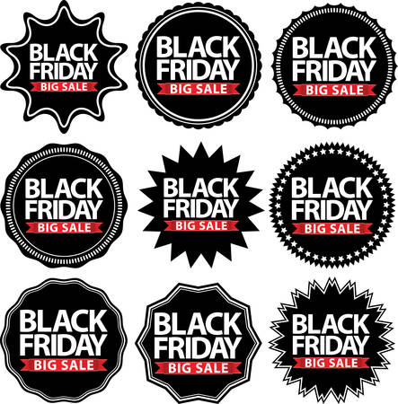 Black friday big sale signs set, black friday sticker set, illustrationのイラスト素材
