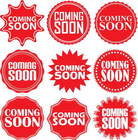 Coming soon signs set, coming soon sticker set, illustrationのイラスト素材