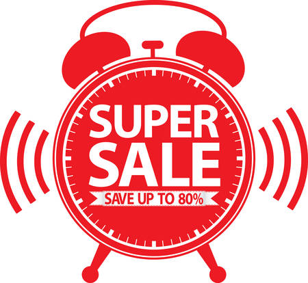 Super sale red alarm clock, vector illustrationのイラスト素材