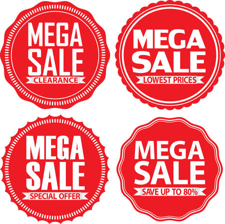 Mega sale red label set,  vector illustrationのイラスト素材