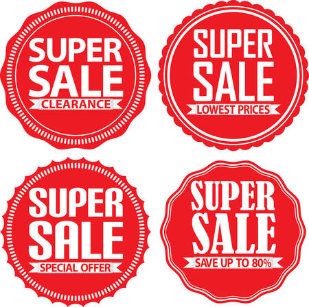 Super sale red label set, vector illustrationのイラスト素材
