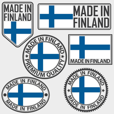 Made in Finland label set with flag, made in Finland, vector illustrationのイラスト素材