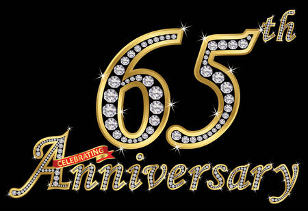 Celebrating 65th anniversary golden sign with diamonds, vector illustration.のイラスト素材