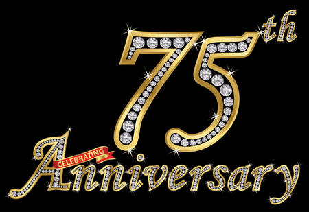 Celebrating 75th anniversary golden sign with diamonds, vector illustration.のイラスト素材