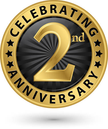 Celebrating 2nd anniversary gold label, vector illustration のイラスト素材