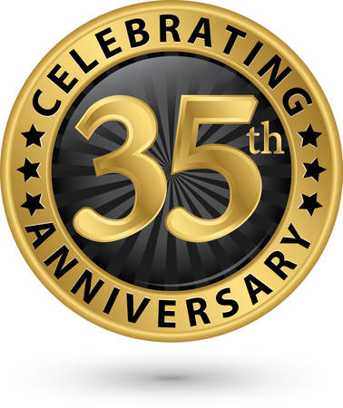 Celebrating 35th anniversary gold label, vector illustration のイラスト素材