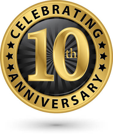 Celebrating 10th years anniversary gold label, vector illustration のイラスト素材