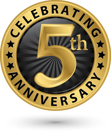 Celebrating 5th anniversary gold label, vector illustration のイラスト素材