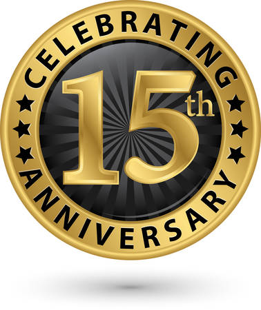 Celebrating 15th anniversary gold label, vector illustration のイラスト素材