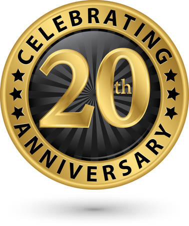 Celebrating 20th years anniversary gold label, vector illustration のイラスト素材