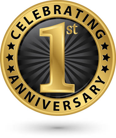 Celebrating 1st anniversary gold label, vector illustration のイラスト素材