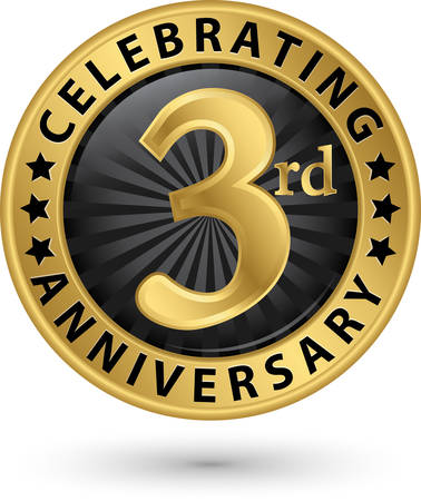 Celebrating 3rd  anniversary gold label, vector illustration のイラスト素材