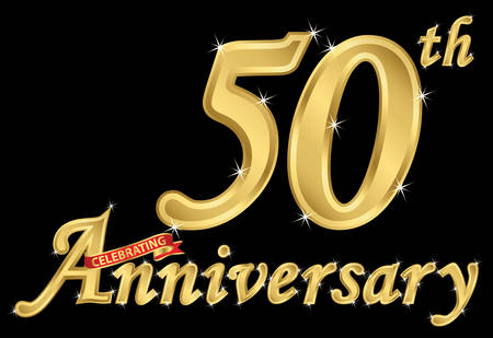 Celebrating  50th anniversary golden sign, vector illustrationのイラスト素材