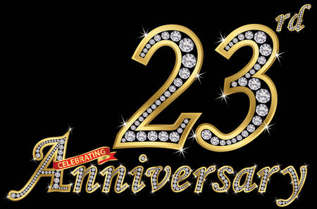 Celebrating  23th anniversary golden sign with diamonds, vector illustrationのイラスト素材