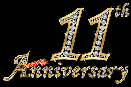 Celebrating  11th anniversary golden sign with diamonds, vector illustrationのイラスト素材