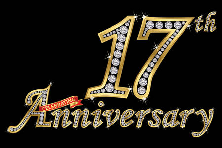 Celebrating  17th anniversary golden sign with diamonds, vector illustrationのイラスト素材