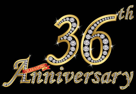 Celebrating  36th anniversary golden sign with diamonds, vector illustrationのイラスト素材