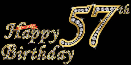 57 years happy birthday golden sign with diamonds, vector illustrationのイラスト素材