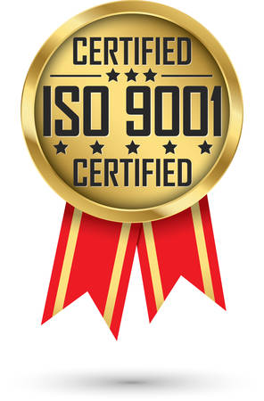 ISO 9001 certified gold label, vector illustrationのイラスト素材