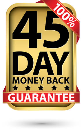 45 day 100% money back guarantee golden sign, vector illustrationのイラスト素材