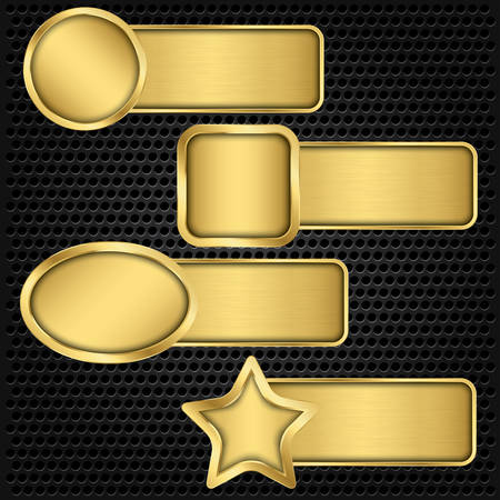 Gold banner set, golden texture plate set vector illustrationのイラスト素材
