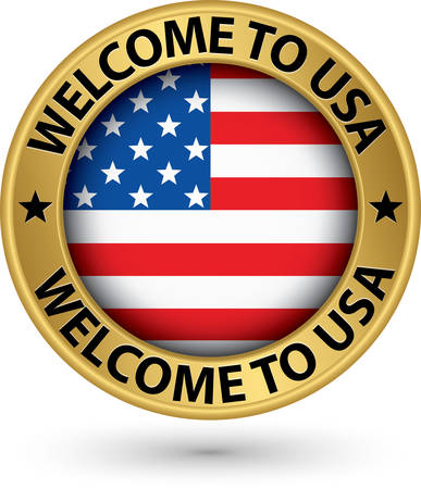 Welcome to USA gold label with flag, vector illustrationのイラスト素材