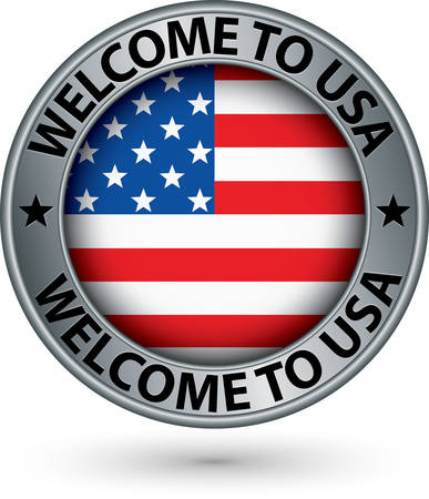 Welcome to USA silver label with flag, vector illustrationのイラスト素材