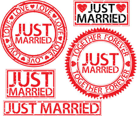 Just married stamp set, vector illustartionのイラスト素材