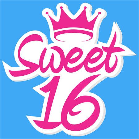 Sweet 16 greeting card with crown, celebrating 16th anniversary, vector illustrationのイラスト素材