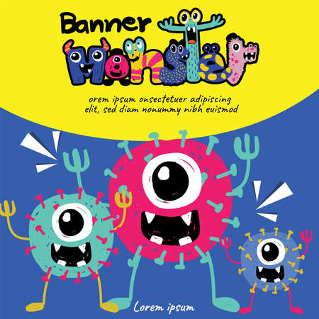 banner monster alien cute colorful happy smile background; template

 brochure concepts vector illustration design characterのイラスト素材