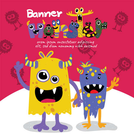 banner monster alien cute colorful happy smile background; template

 brochure concepts vector illustration design characterのイラスト素材