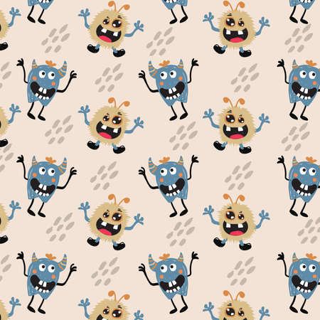 pattern banner monster alien cute colorful happy smile background; template

 brochure concepts vector illustration design characterのイラスト素材