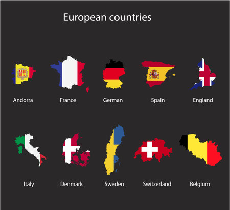 Vector European Map Silhouette with Flags. Every Map is Isolated on Its Own Layerのイラスト素材