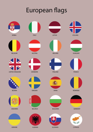 Vector Icons With all European Flags. Every Button is Isolated on Its Own Layerのイラスト素材
