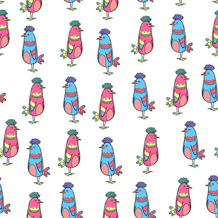 Seamless Pattern of Cute Birds on White Background. Figure for Textiles. Decorative Elements for Postcard Design.のイラスト素材