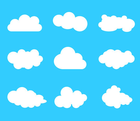 Cloud vector icon set white color on blue background.のイラスト素材